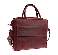 Женская кожаная сумка для документов А4 большая горизонтальная из натуральной кожи на плечо с ручками марсала