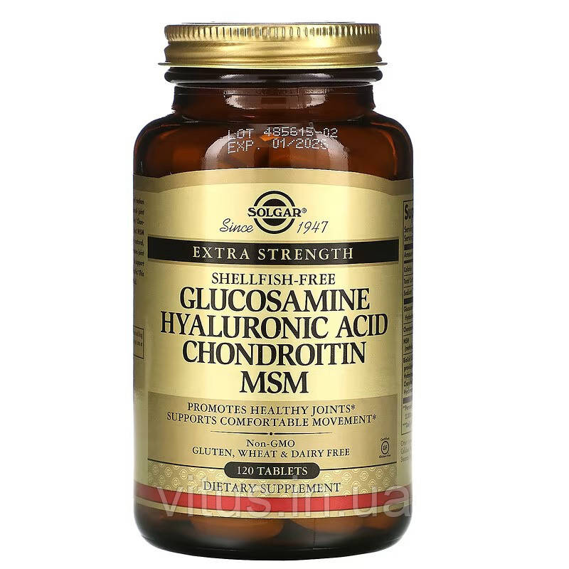 Глюкозамін, Гіалуронова кислота, Хондроїтин, MCM, Solgar Glucosamine, Hyaluronic Acid, Chondroitin, MSM 120 таблеток