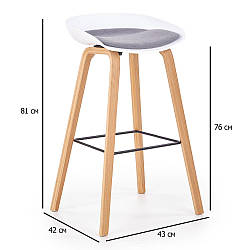 Білі пластикові барні стільці у скандинавському стилі без спинки з подушкою H-86 на чотирьох ніжках для кухні