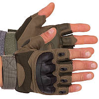Тактические перчатки с открытыми пальцами и кастетом военные перчатки без пальцев Оливковые BC-8788