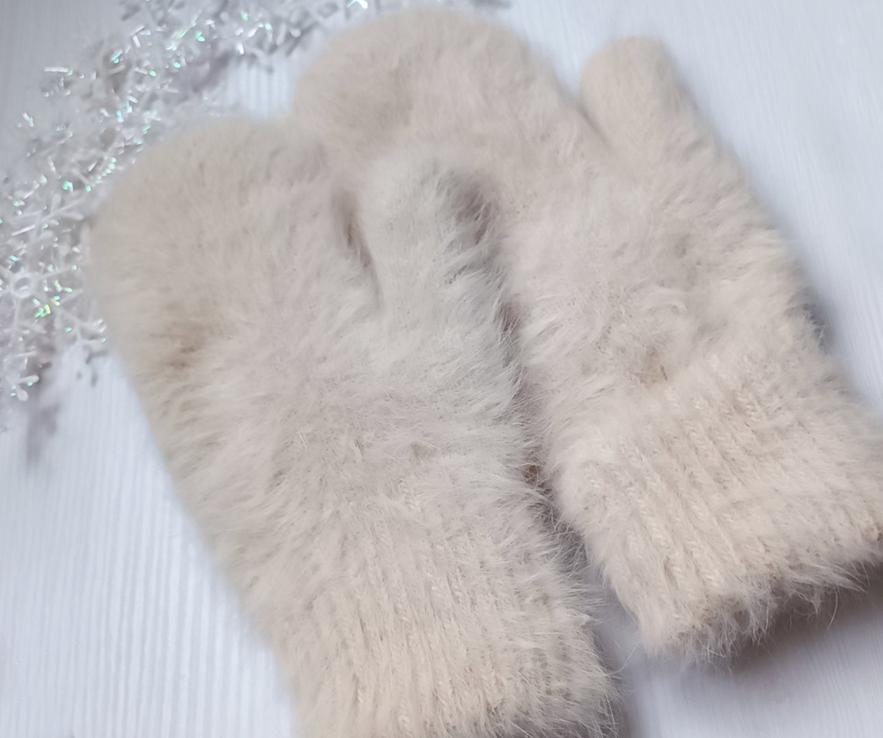 Зимні жіночі рукавички шерстяні. Дуже теплі. Колір бежевий.