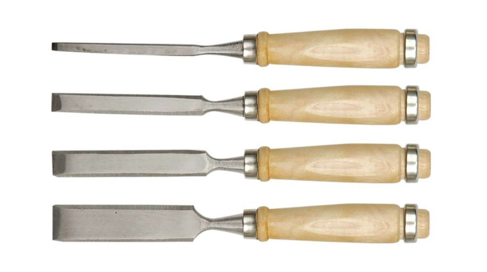 Набір долот-стамесок плоских 6-12-18-24 мм, дерев'яні рукоятки, кільце VIROK 25500