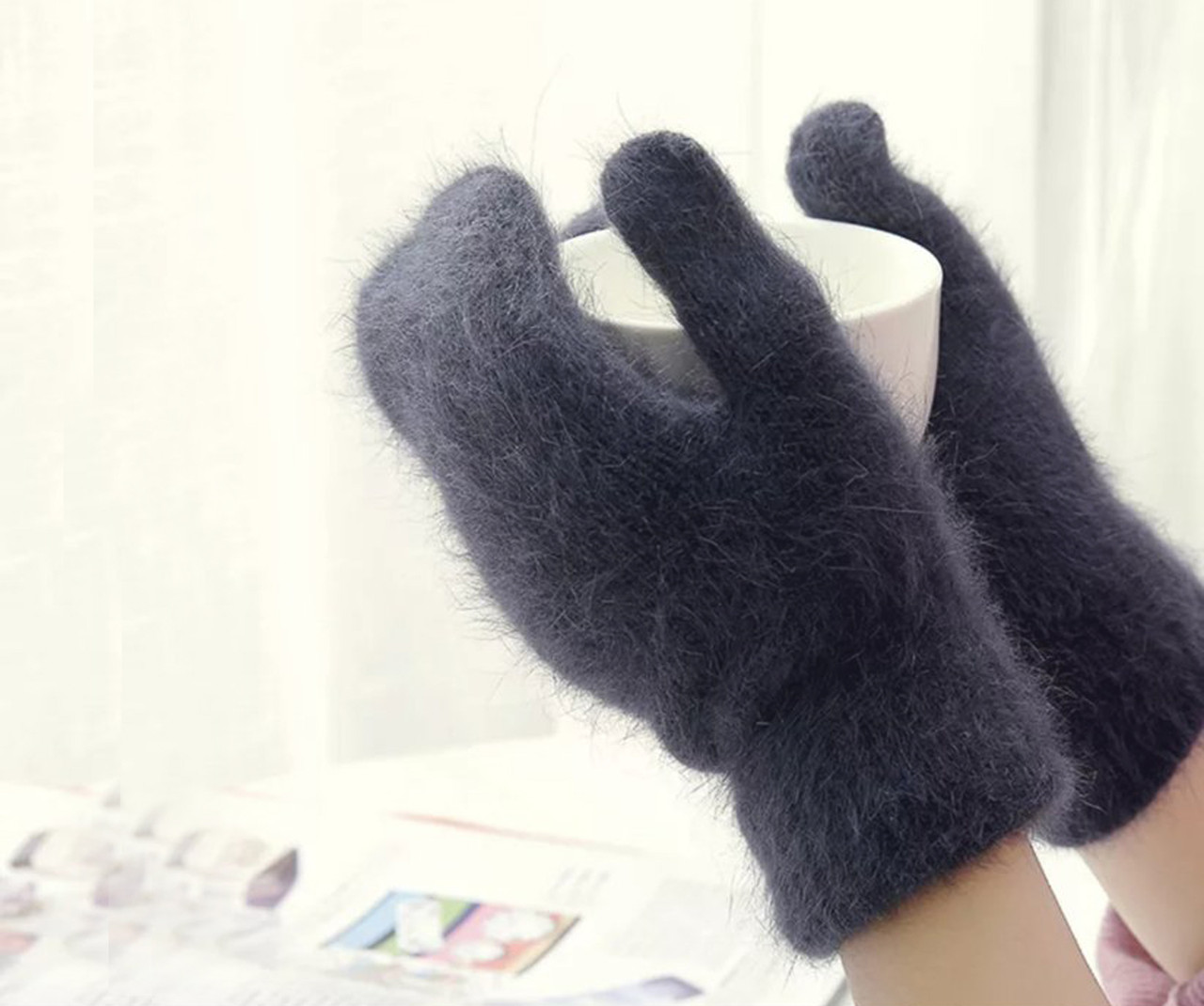 Зимні жіночі рукавички шерстяні, двошарові. Колір сірий.