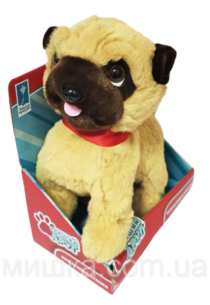 Собачка Мопс на повідку, м'яка інтерактивна іграшка 26 см, "Кращий друг" PL82011