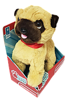 Собачка Мопс на поводке, мягкая интерактивная игрушка 26 см, "Лучший друг" PL82011