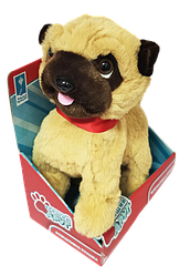 Собачка Мопс на повідку, м'яка інтерактивна іграшка 26 см, "Кращий друг" PL82011