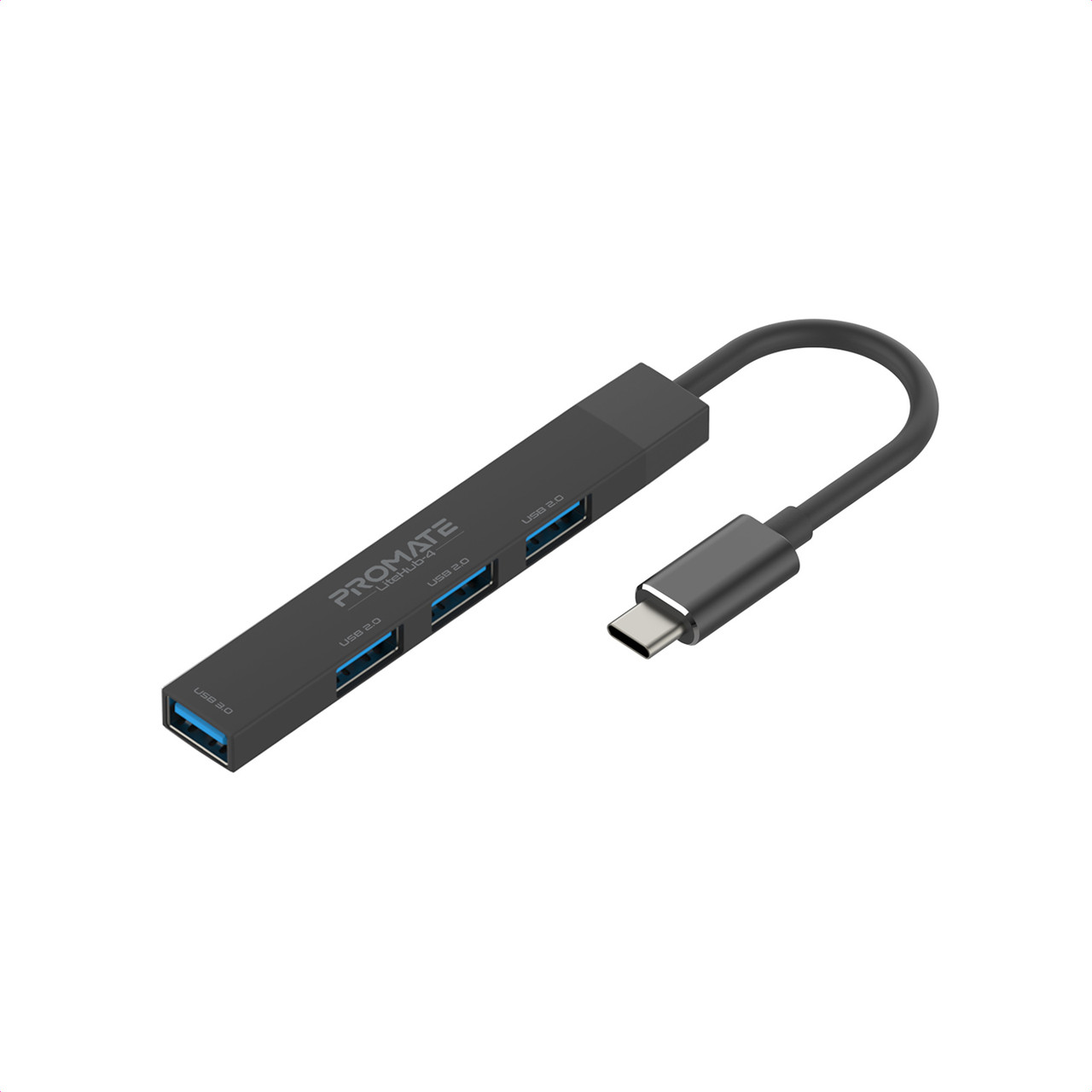 USB-С Promate LiteHub-4 3xUSB 2.0 + USB 3.0 Black (litehub-4.black), фото 1