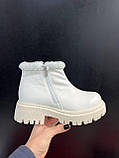 Черевики зимові жіночі молочні на хутрі шкіряні теплі на високій підошві модні стильні, фото 2