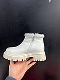 Черевики зимові жіночі молочні на хутрі шкіряні теплі на високій підошві модні стильні, фото 6