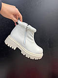 Черевики зимові жіночі молочні на хутрі шкіряні теплі на високій підошві модні стильні, фото 5