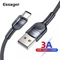 Оригінальний кабель Essager USB - Type-C Quick Charge 3A швидка зарядка Black-Green1м