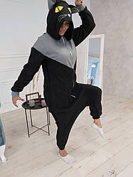Кігурумі костюм піжама з флісу Кіт кішка (розміри на зріст від 181 до 200+см) чорний