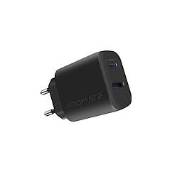 Мережевий зарядний пристрій Promate BiPlug-2 17Вт USB-C+USB-A Black