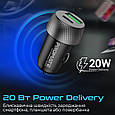 Автомобільний зарядний пристрій Promate DriveGear-20W PD USB-C + QC 3.0 USB-A Black (drivegear-20w.black), фото 3