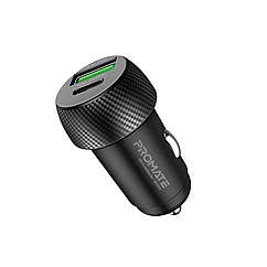 Автомобільний зарядний пристрій Promate DriveGear-20W PD USB-C + QC 3.0 USB-A Black