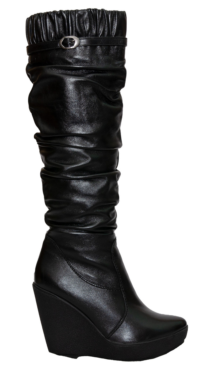 Зимові жіночі чорні чоботи. Натуральна вовна. Шкіряні. На платформі(37р)