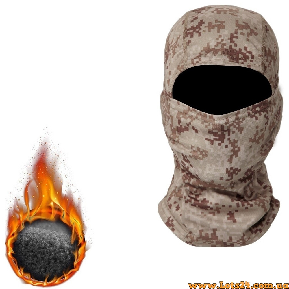Зимова балаклава флісова ЗСУ Кобра камуфляж піксель ACU Desert підшоломник зсу зимовий баф балаклава зимова для військових лижна, фото 1