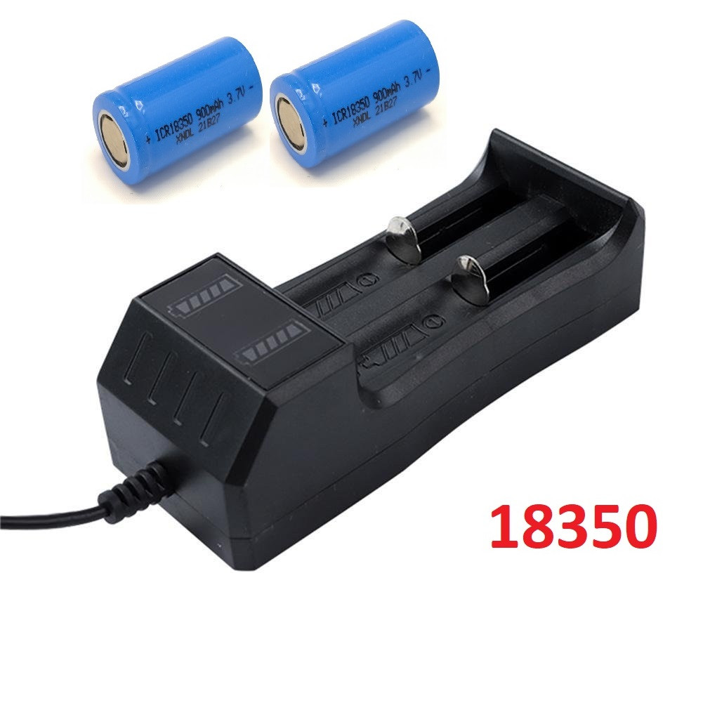 Комплект: 2 шт - акумулятора 18350 PKCELL 900 + зарядний пристрій з USB - JR2020-2