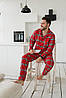 Чоловіча піжама в карту бавовняна червона, стильна тепла піжама для хлопця вдома та сну сорочка та штани, фото 3