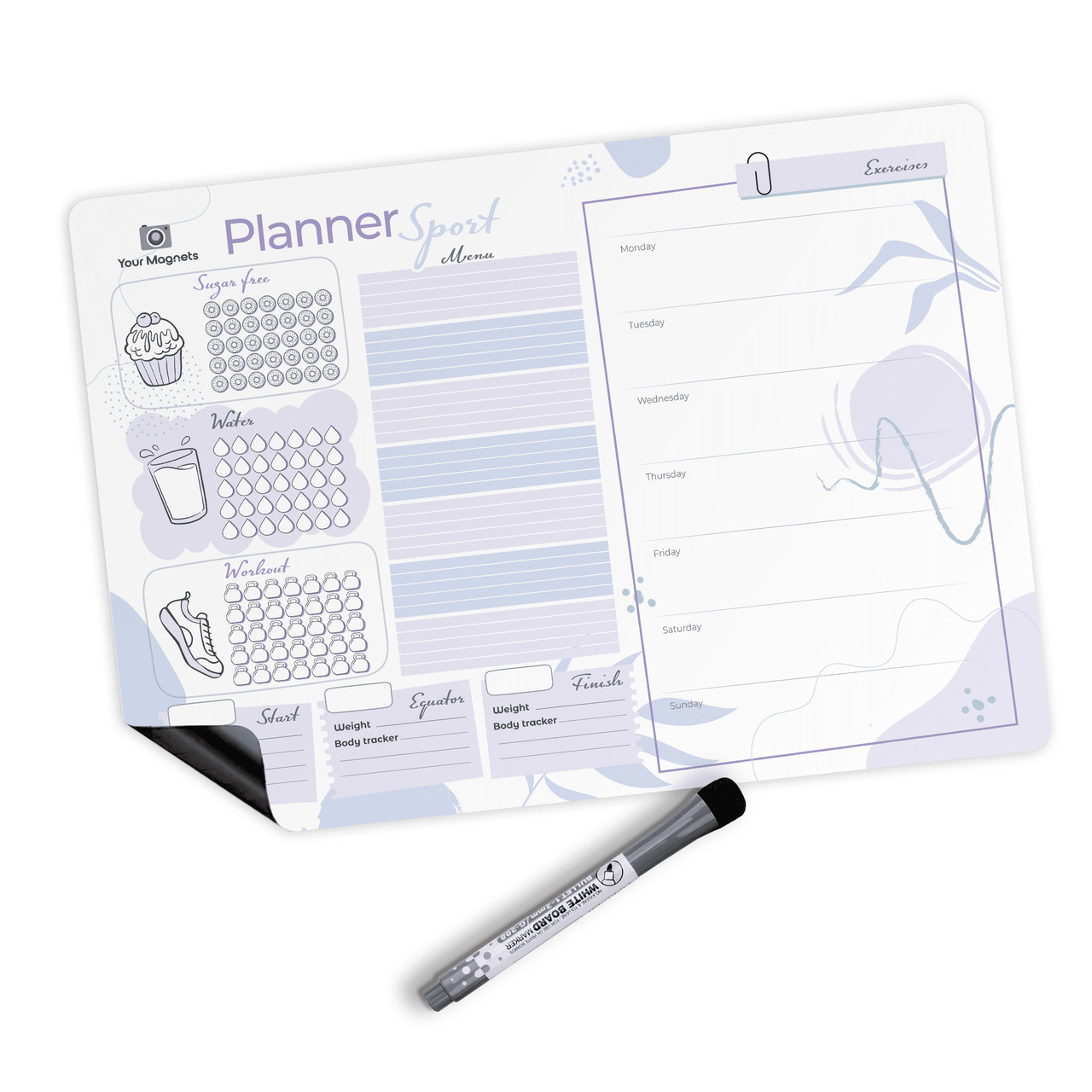 Магнітний планер спортивний A3  Лавандовий/Lavender, ENG, фото 1