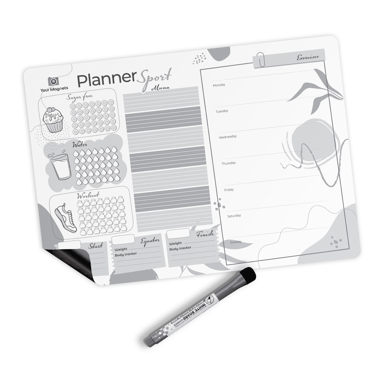 Магнітний планер спортивний A3  Сірий/Grey, ENG, фото 1