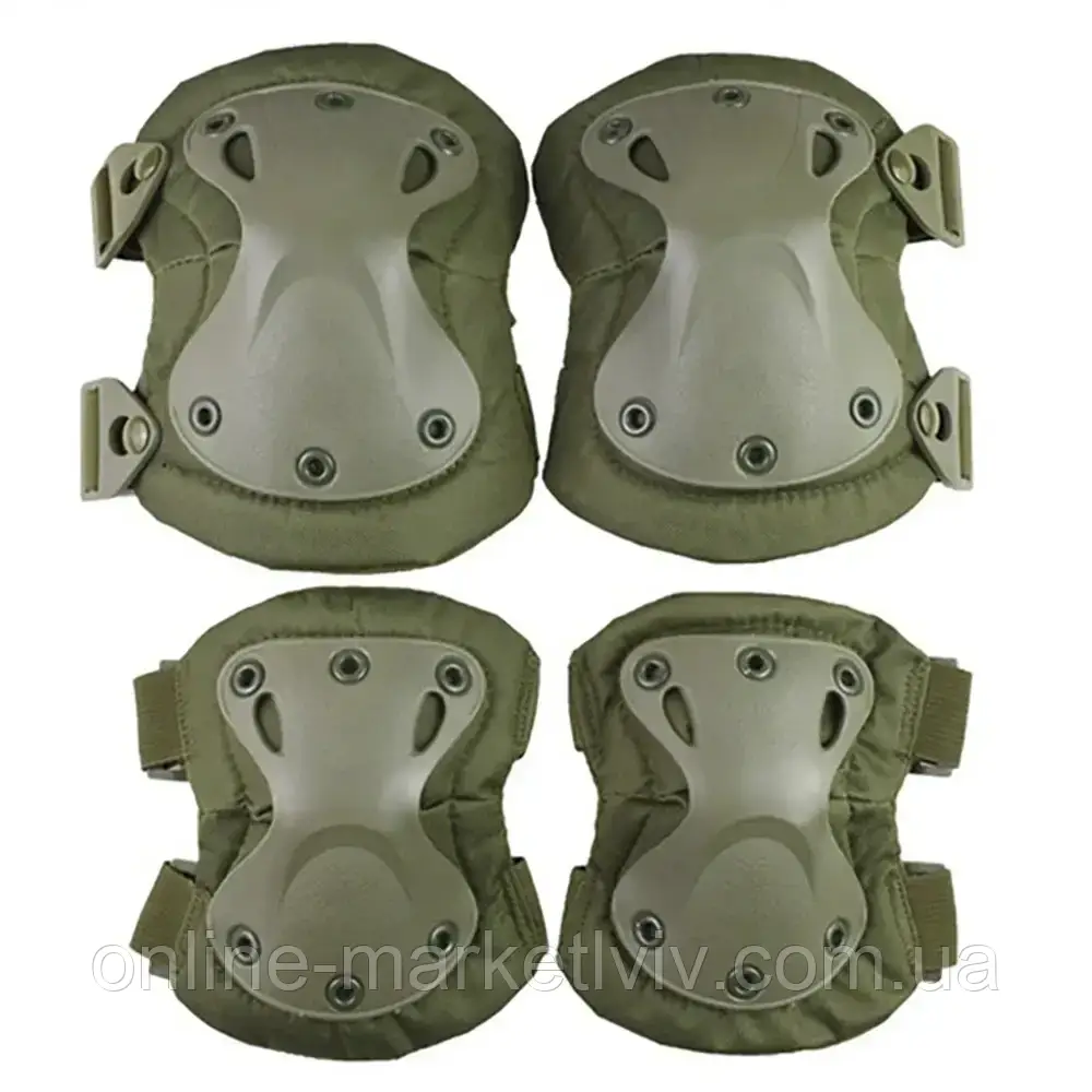 Набір тактичного захисту налокітники та наколінники Eagle KN-04 Olive / Комплект регульованого захисту для рук і ніг