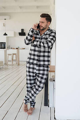 Чоловіча піжама в карту бавовняна, стильна тепла піжама для хлопчика домашня для сну сорочка та штани, фото 2