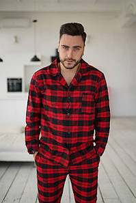 Чоловіча піжама в карту бавовняна модна, стильна тепла піжама для хлопця домашня для сну сорочка та штани