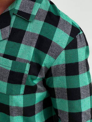 Чоловіча піжама зелена в карту модна стильна, чоловіча тепла піжама для хлопця комплект сорочка та штани, фото 2