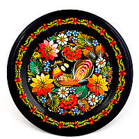 Настенная тарелка декоративная сувенирная круглая из дерева Петриковская ручная роспись СОЛОВЕЙ в ЦВЕТАХ d25см