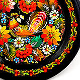 Настінна тарілка декоративна сувенірна кругла з дерева Петриківський ручний розпис СОЛОВЕЙ в КВІТАХ d25см, фото 6