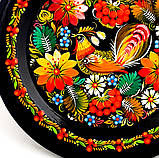 Настінна тарілка декоративна сувенірна кругла з дерева Петриківський ручний розпис СОЛОВЕЙ в КВІТАХ d25см, фото 7