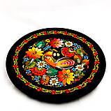 Настінна тарілка декоративна сувенірна кругла з дерева Петриківський ручний розпис СОЛОВЕЙ в КВІТАХ d25см, фото 8