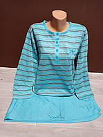 Теплая пижама женская с микроначесом батал Полоска Вьетнам 46-54 размеры реглан и штаны байка