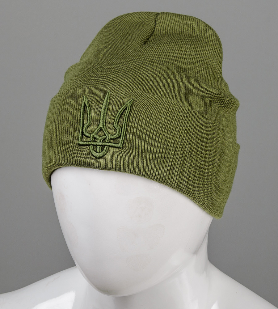 Шапка молодіжна з вишивкою Тризуб (m33), Хакі, фото 1