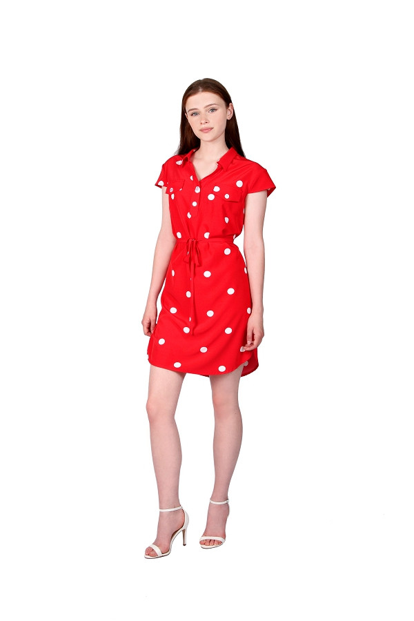 Плаття жіноче легке літнє з ґудзиками до талії Актуаль 004 горошок білий софт червоний, 52