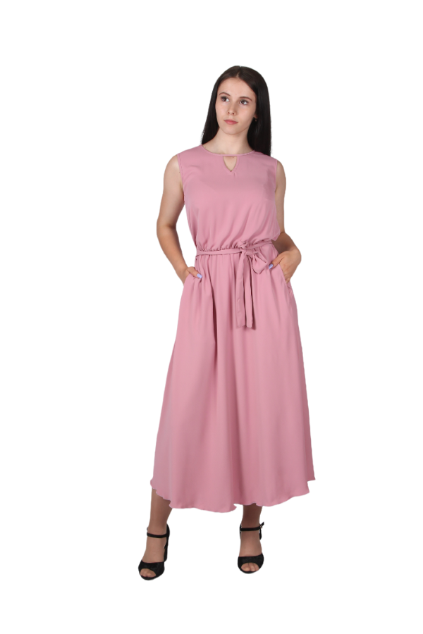 Платье мідіє літнє з кишенями і поясом Актуаль 385 софт попільно рожевий, 48