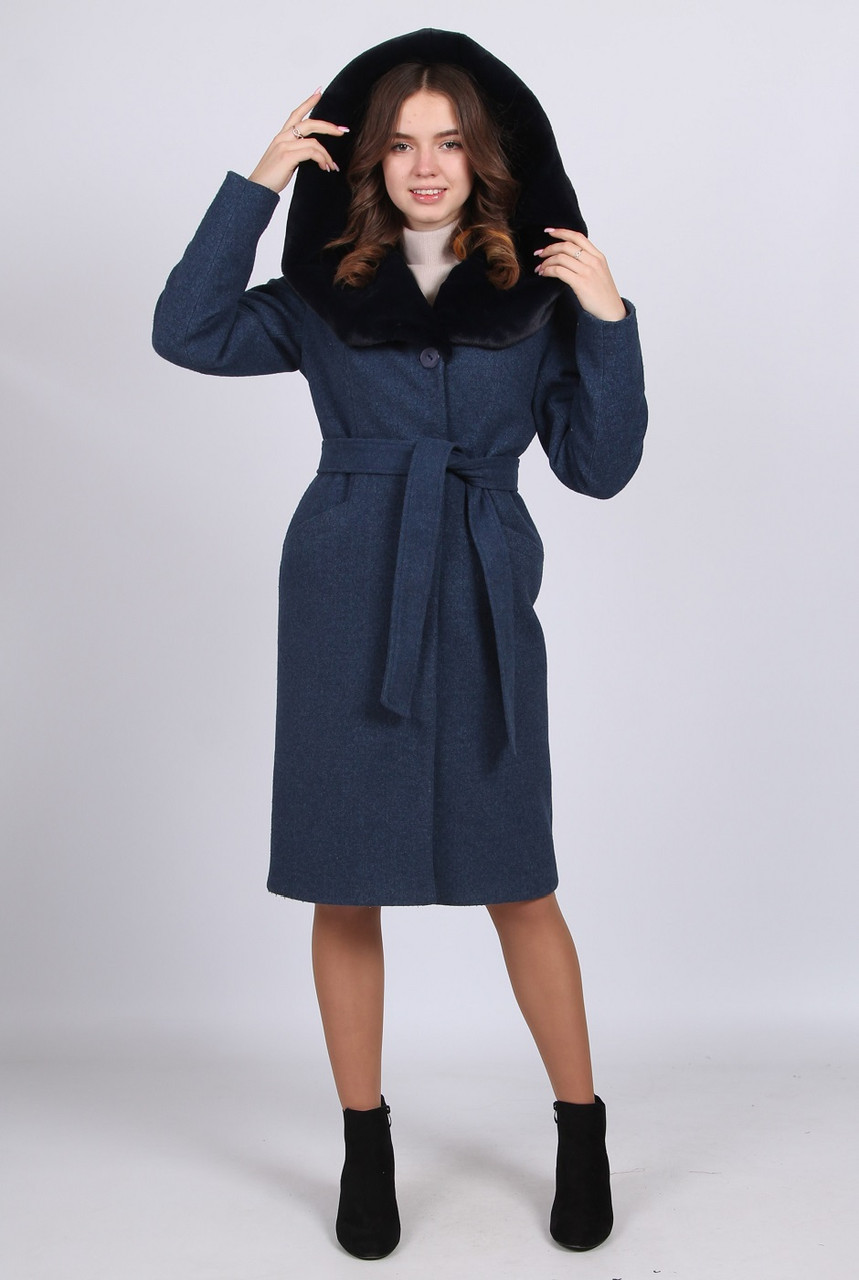 Жіноче пальто з м'якої, комфортної тканини Актуаль 343 меланж кашемір синій, 48