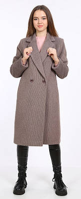 Пальто жіноче демісезонне з поясом та двома кишенями Актуаль 009 дрібна клітинка коричнева, 48