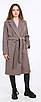 Пальто жіноче демісезонне з поясом та двома кишенями Актуаль 009 дрібна клітинка коричнева, 48, фото 2