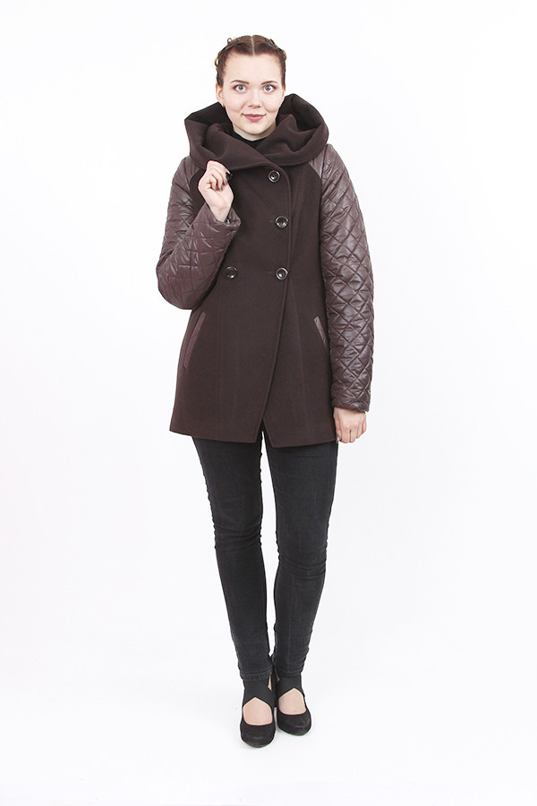 Жіноче пальто на ґудзиках з довгим рукавом Актуаль 329 кашемір шоколад, 40
