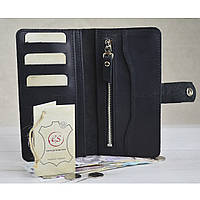 Женский кожаный кошелек с монетницей на молнии GS черный