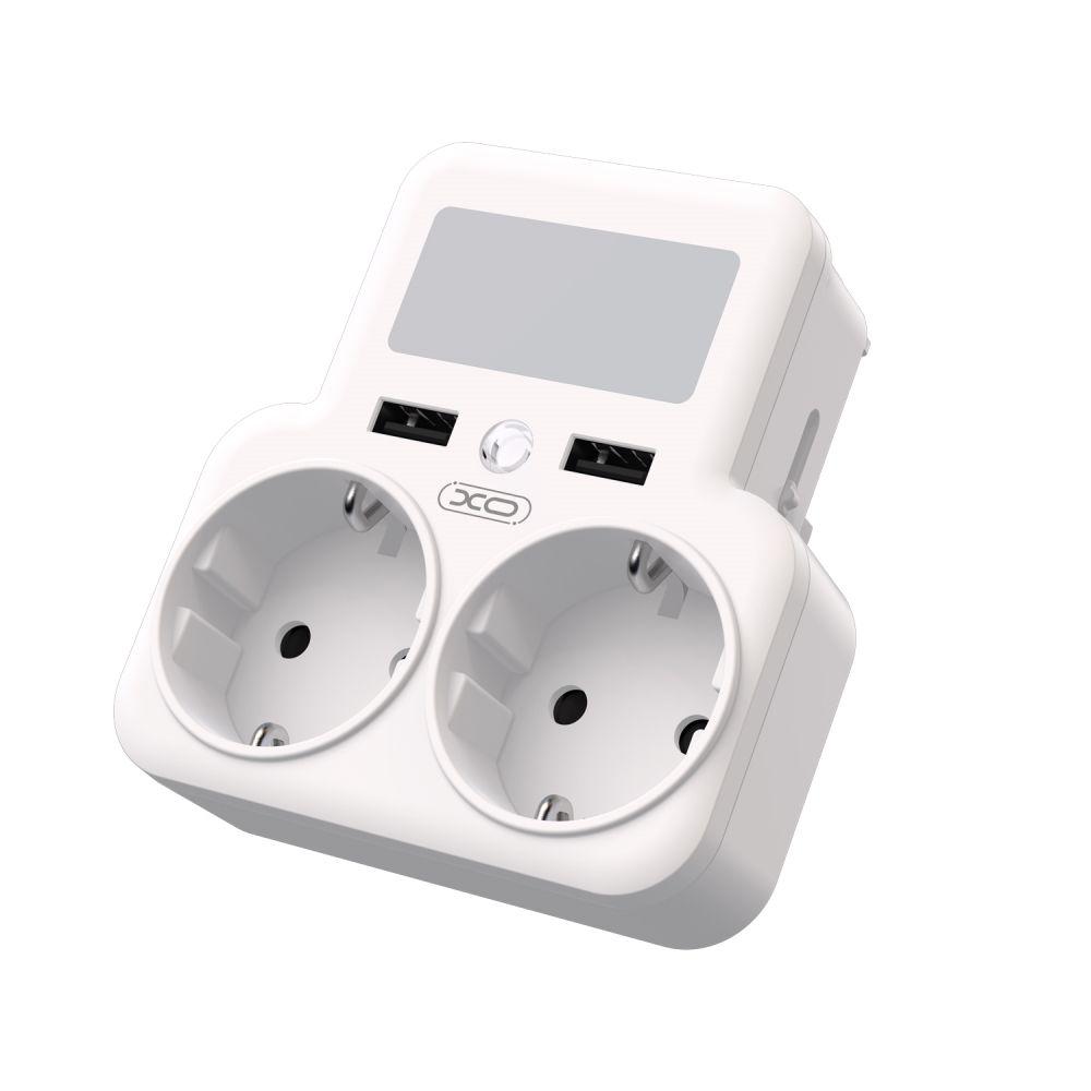 Мережевий адаптер (перехідник) XO WL09 2AC / 2USB_2.4A з нічником white, фото 1