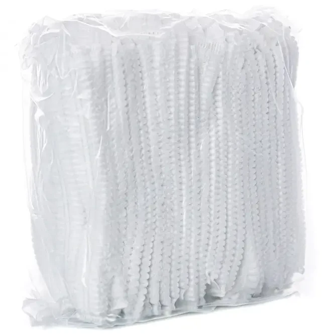 Шапочка на одній резинці 100 шт з спанбонду Рожева Білявка біла, фото 1