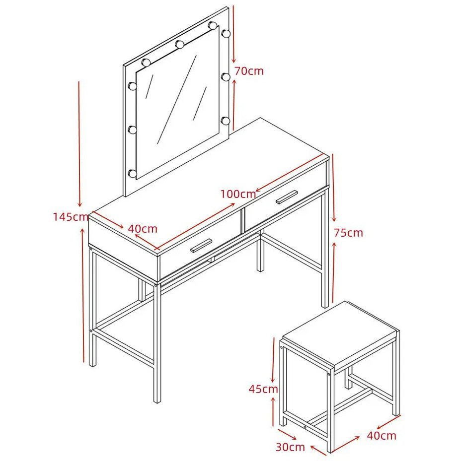 Туалетный Столик с Зеркалом и Подсветкой + Табурет AVKO ADT13 Walnut ...