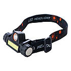 Налобний LED ліхтар акумуляторний BL-8101 XPE+COB / Світлодіодний магнітний ліхтарик на лоб, фото 3