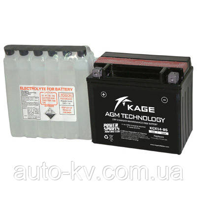 Аккумулятор сухозаряженный Motobatt KAGE KGX14-BS AMG 14Ah, 175A (+/-) - фото 1 - id-p1726130044