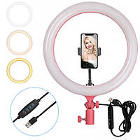 Кольцевая LED лампа для селфи 33 см, M-33 от USB Розовый / Светодиодная кольцевая лампа для телефона