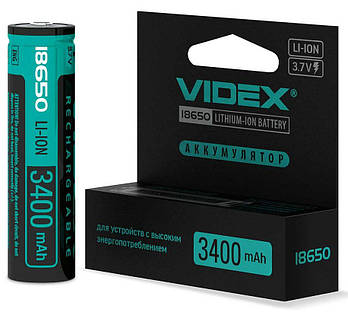 Videx 18650-P, 3400мАч, акумулятор Li-ion (захист)