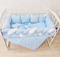 Комплект в кроватку с бортиком косичкой для новорожденных мальчиков 6 в 1